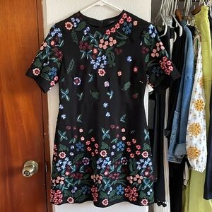 Zara Floral Embroidered Black Mini Dress Size XS